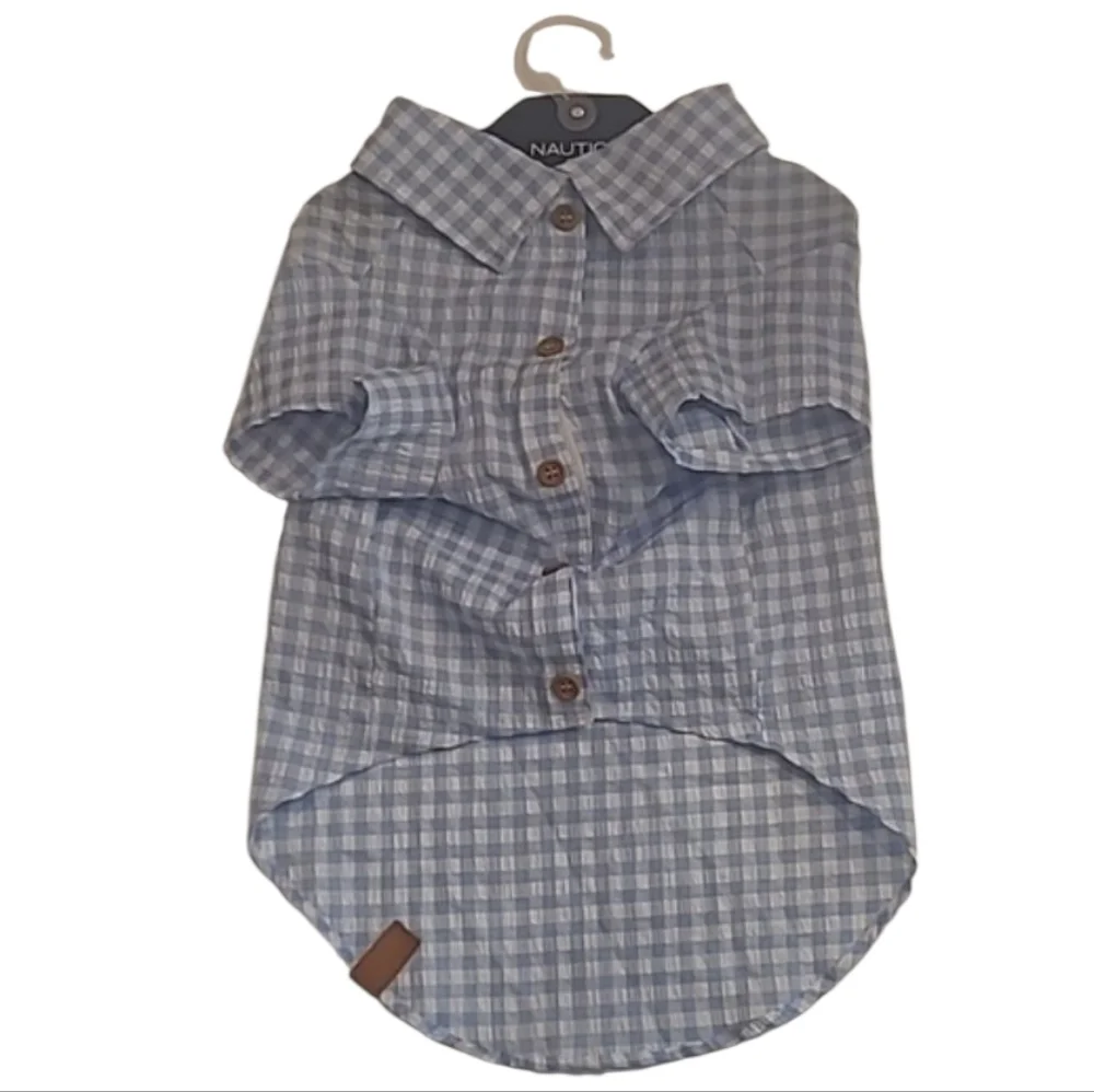 Nautica Plaid Pet Shirt Faux Button Flannel Collared Sleeved Checkered Top NWT